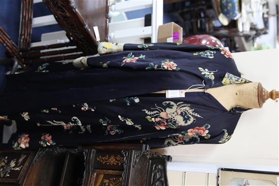 Two Chinese embroidered silk robes, 19th century,